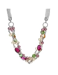 Sterling Silver Italian Multi-Strand Murano Glass and Crystal Beaded Necklace, 18" + 2" Extender