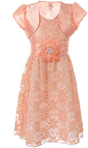 Just Kids Little Girls' "Flower Drape" Dress with Shrug - peach, 6