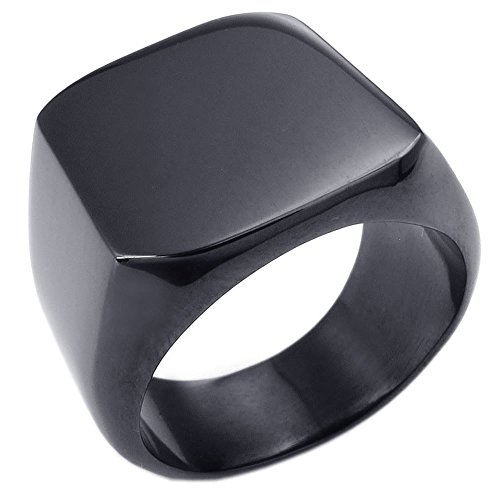 KONOV Mens Biker Polished Stainless Steel Ring, Signet, Black, Size 11
