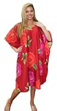 Hot Maroon Flower Printed Kaftan Cover up Night Gown Plus Size VALENTINE'S DAY GIFT