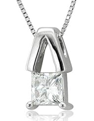 14k White Gold Solitaire Princess Cut Diamond Pendant Necklace (GH, I1-I2, 0.50 carat)
