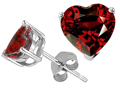 2.10 cts Heart Shape Garnet and Earring Studs - 14kt White or Yellow Gold