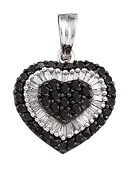 Mydreamsilver 1.09CT-Dia Heart Ladies Black Diamond Pendant (with bale:-21,without bale:-15.5x16.5mm)