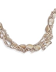 Multistrand Cultured Freshwater Pearl and Shell Necklace in Sterling Silver