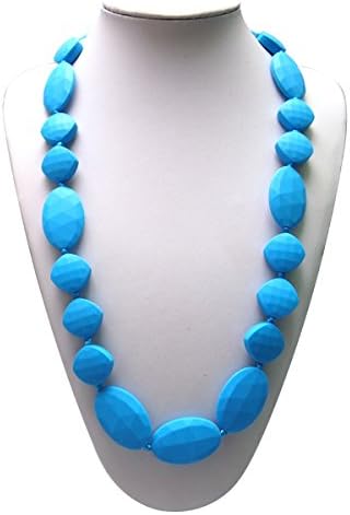 Baby Teething Silicone Necklace Best Teether That You Wear - Safe Soothing For Those Sore Gums (Deep Sky Blue)