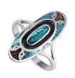 Sterling Silver Turquoise and Cora Oblong Shape Band Ring Size 4, 5, 6, 7, 8, 8.5, 9, 10, 11