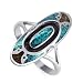 Sterling Silver Turquoise and Cora Oblong Shape Band Ring Size 9