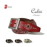 【ベルト専門店ベルトラボ】『Calm -Cluster-』果てしない大小のスタッズの中に無数のラインストーンがかがやく、レザーの素材感がいいスタッズベルト BLLB0360（レッド×ブラック）