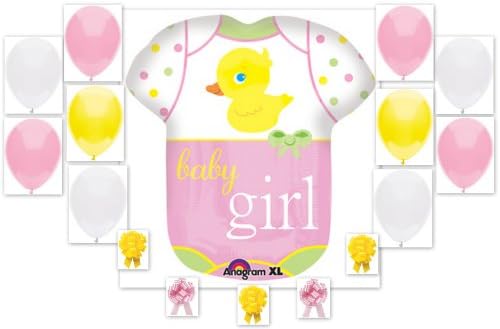 BABY GIRL DUCKIE ONESIE Shower Balloon Bouquet 16 Piece Complete Party Kit