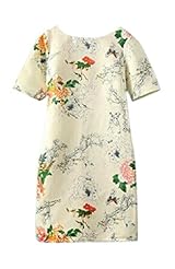Round Neck Short Sleeves Spring Summer Corset Natural   Waistline Floral Print Midi Dress 