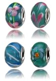 Balalabeads 'Bella, lauren, Daniella & Charly' - Four beautiful handmade lampwork glass beads. Slide-on and slide-off Charms.