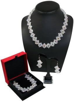 white Czech crystal flower set of necklace (15 inches), bracelet (7 inches) and earrings (2inches)