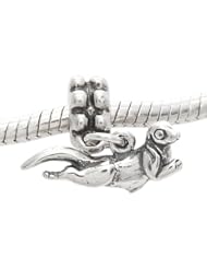 Sterling Silver Three Dimensional Swimming Sea Otter Dangle Bead Charm