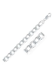 Rhodium Plated 9.5mm 925 Sterling Silver Curb Style Chain