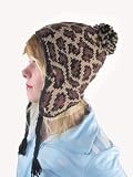 Leopard Cheetah Print Pilot Bomber Trooper Toggle Cap Winter Ski Hat with Ear Flaps and Tie String Brown Black Tan Spots