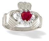 14K White Gold Genuine Heart Ruby and Diamond Celtic Claddagh Ring