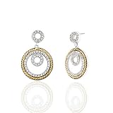 .45 CT DOUBLE CIRCLE TWO-TONE 14K GOLD EARRINGS