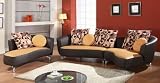 Camel Leather Sectional Sofa with Accent Pillows