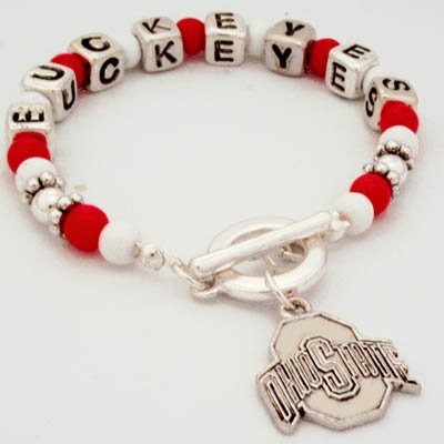 Ohio State University Buckeyes Beaded Charm Bracelet