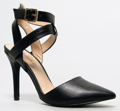 Breckelles Womens Pointy Toe Back Open High Heels