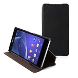 ブラック-ソニー製スマートフォン「SO-03F」専用カバー付イタリアンPU使用高級ケース：Sony Xperia Z2 Italian Card Pocket Standing Flip Case (ブラック)