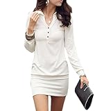 Allegra K Women Point Collar Button up Long Sleeve Mini Dress White S