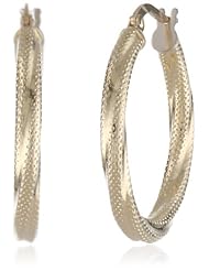 Duragold 14k Yellow Gold Round Textured Twisted Hoop Earrings