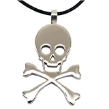 Skull Pendant Necklace Stainless Steel Matte Finish on Rubber Cord by Bucasi