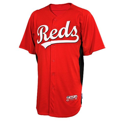 MLB Men's Cincinnati Reds Short Sleeve Authentic Button Front Cool Base Batting Practice Jersey (Scarlet/Black, Medium)