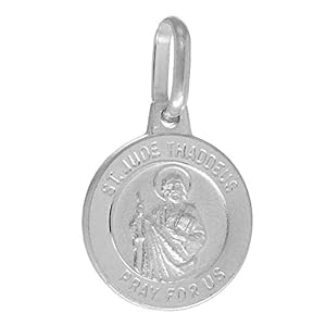Sterling Silver St Jude Necklace Round with 24 inch Surgical Steel Chain Italy, 1/2 inch|Amazon.com