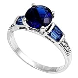 Sterling Silver Marcasite Rings with Blue Sapphire CZ - Sizes: 5-9
