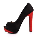Produkt-Bild: Damen Schuhe, PUMPS, PEEPTOE PLATEAU HIGH HEELS, A8023, Synthetik in hochwertiger Wild Leder Optik