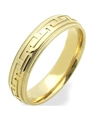 14k Yellow Gold Wedding Rings for Women 5mm Greek Sign Ring , Size 7.5 by 