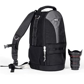Think Tank Glass Taxi, Convertible Backpack / Shoulder Bag for Large Lenses with Camera Attached.