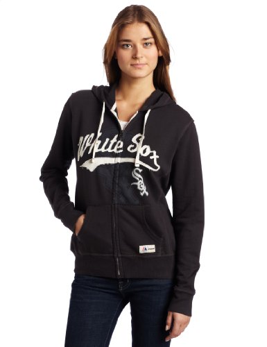 MLB Chicago White Sox Long Sleeve Full Zip French Terry Hoodie (Night Black/Scoured Natural, Small)