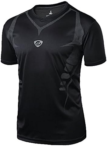 LUCKY SAILING Men's Short Sleeve Quick Dry Sports Athletic Stylish Crew T-shirts (Medium, Black)