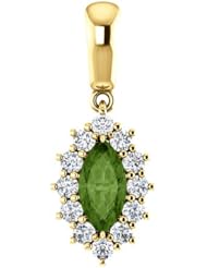 18K Yellow Gold 8.00x4.00mm Marquise Cut Green Tourmaline and Diamond Pendant -- LIFETIME WARRANTY