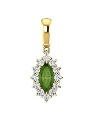 14K Yellow Gold 8.00x4.00mm Marquise Cut Green Tourmaline and Diamond Pendant -- LIFETIME WARRANTY