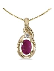 Birthstone Company 14k Yellow Gold Oval Ruby And Diamond Pendant with 18" Chain