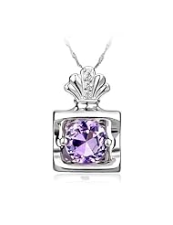 Honeystore Girls S925 Sterling Silver Zircon Accent Natural Amethyst Pendant Necklace Color Purple