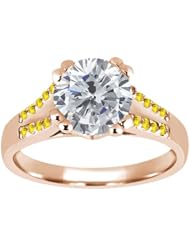 1.20 Ct Round H/I Diamond Yellow Sapphire 14K Rose Gold Ring
