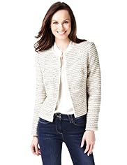 Autograph Collarless Metallic Striped Tweed Jacket
