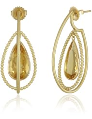 Suzy Landa 18k Yellow Gold 3-D  with Pear Shape Canary Beryl Inside Hoop Earrings