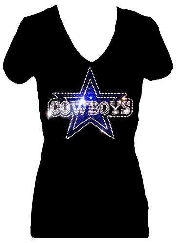 Cowboys Dallas Football Rhinestone V Neck Short Sleeve Tee Shirt (1X)
