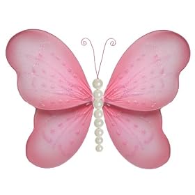 10 Pink Pearl Butterfly nylon hanging ceiling wall baby nursery room wedding decor... by Bugs-n-Blooms