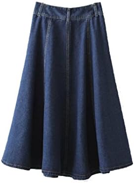 Everythingvogue Women's Long Jean Pleated Denim A-Line Skirt Color Dark Blue Size 4
