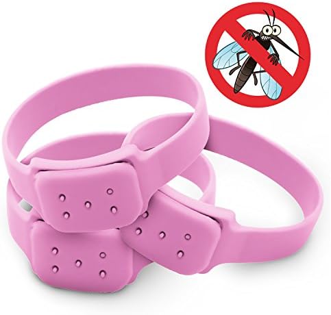 3 Mosquito Repellent Wristbands - Waterproof Anti Bed Bugs Bites and Insect Repeller - Deet Free Bracelet for Play and Sports (Pink)