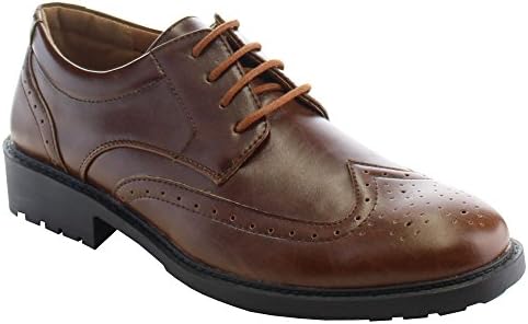 ALESSIO M853L Men's Wingtip Lace Up Perforation Brogue Oxfords Dress Shoes, Color:LIGHT BROWN, Size:11
