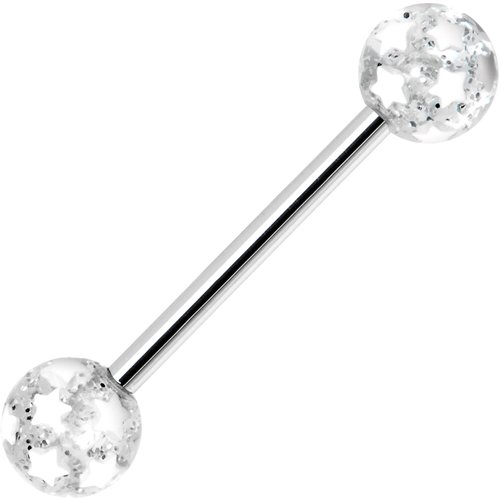White Glitter Star Barbell Tongue Ring