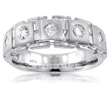 1.75 Ct. TW Mens Bezel Set Round & Princess Diamond Wedding Band in 14 kt. Link Style Ring
